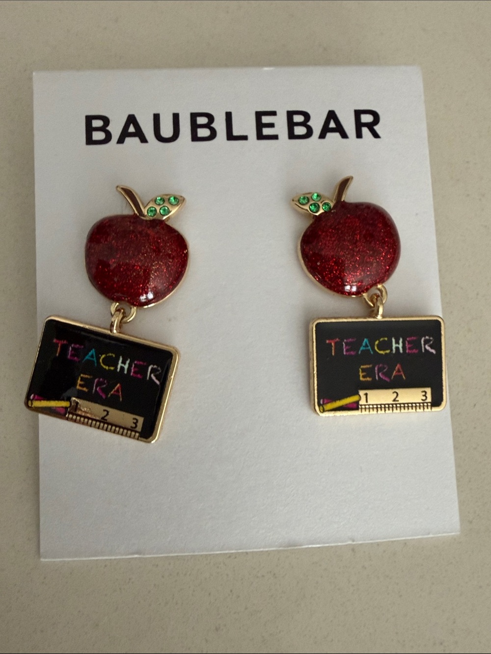 BaubleBar Glitter Apple & Chalkboard Drop Earrings